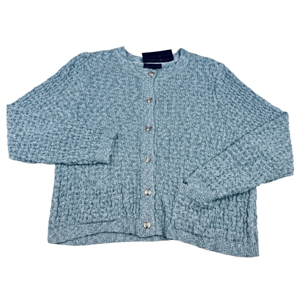 Preswick & Moore Ice Melt Combo Blue Popcorn Knit Cardigan 1X NWT